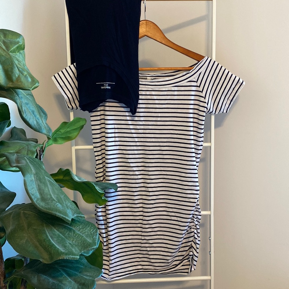 Off the Shoulder Maternity Tee and Long Sleeve Black Maternity Tee - Size Med